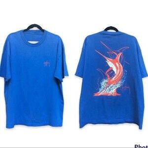 Guy Harvey Marlin Fishing Blue Orange Short Sleeve Crew Neck T Shirt Mens XL